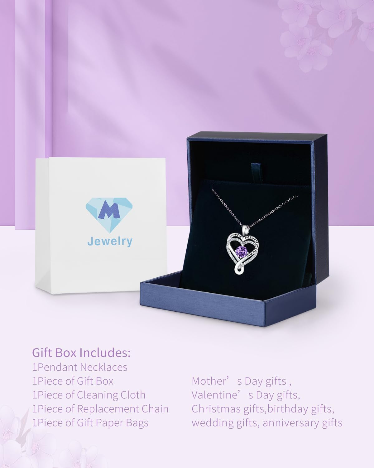 Jewelry for Women Wife Infinity Heart Birthstone I Love You Necklace S925 Anniversary Women Necklaces for Her Wife Birthday Gift Ideas, Birthday Present for Girlfriend Mom Daughter Sterling Silver