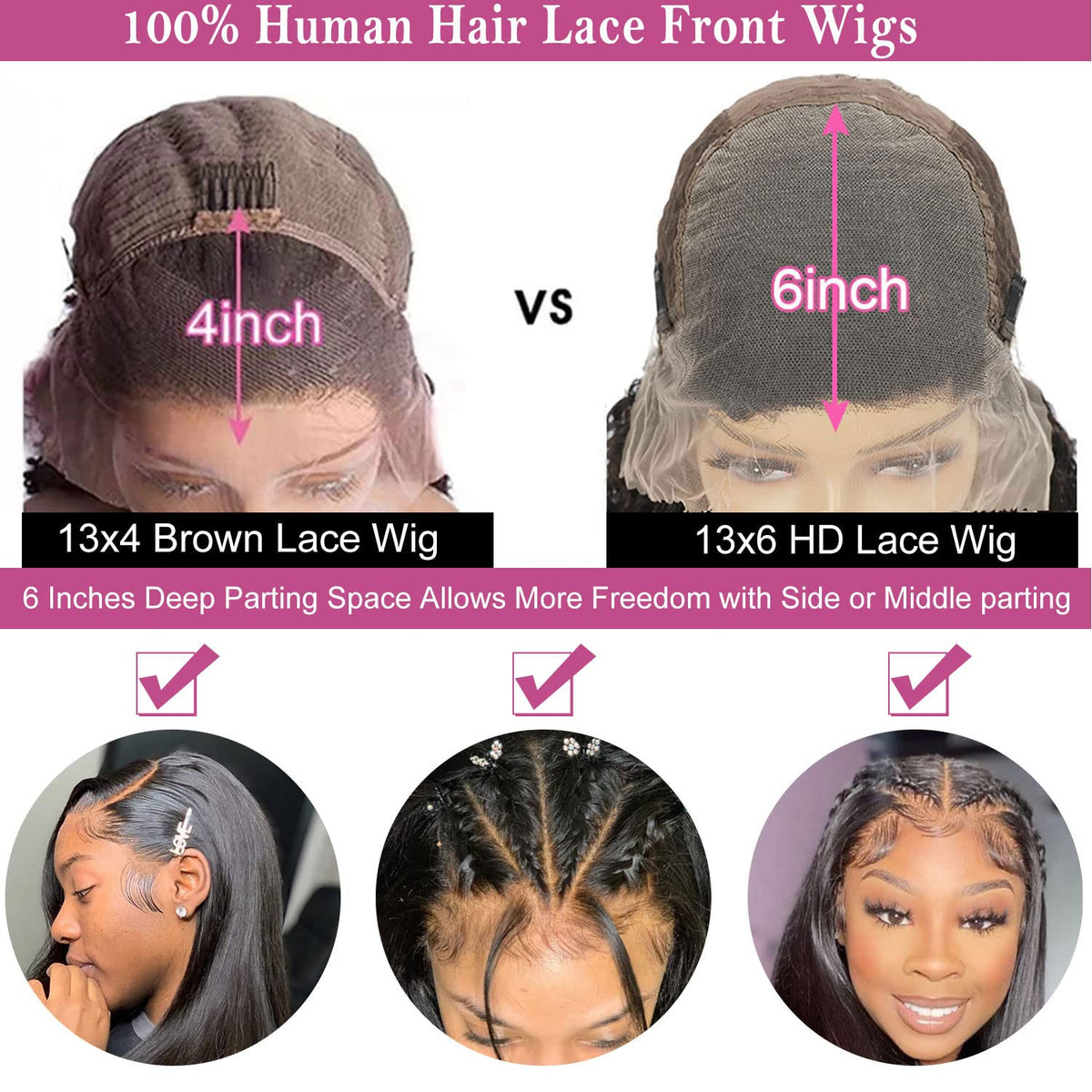 13X6 Lace Front Human Hair Wig Straight Pre Plucked with Baby Hair Natural Hairline 180% Density Glueless 22 Inch Natural Color