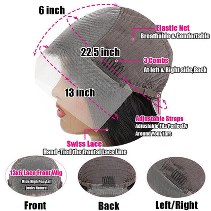 13X6 Lace Front Wigs Human Hair 180 Density HD Lace Body Wave Wig