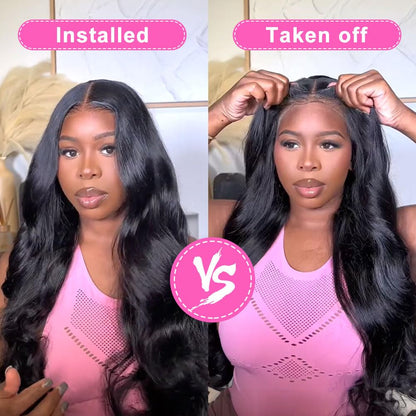 28 Inch Glueless Wigs Human Hair Pre Plucked Pre Cut 5X5 Closure Body Wave