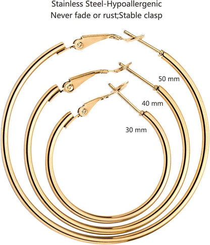 5/12 Pairs Gold Silver Plated Hoop Earrings for Women, Hypoallergenic Stainless Steel Hoops Earrings Set, Lightweight Large Small Hoops Women Earrings Loop Earrings Set