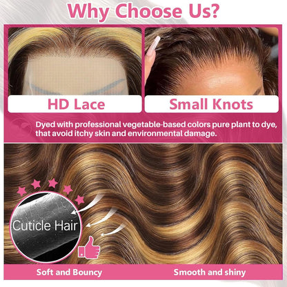 22 Inch 13X6 Lace Front Wigs Human Hair 200 Density P4/27 Highlight Ombre Body Wave HD Lace Front Wigs Human Hair Pre Plucked