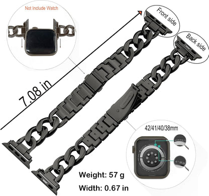 38/40/41/42Mm(Series 11/10)/44/45/46MM Women Cool Chain Metal Smartwatch Bands Compatible for Apple Watch Bands Series 11/ SE3/10/9/8/7/6/5 Stylish Adjustable Replaceable Bracelet for Iwatch S11/10/9/8/7