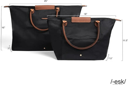 Tote Bags | 2-Pack | Travel | Work | Gym | Foldable | Water-Resistant | 2 Sizes | Lightweight Nylon | Fashionable
