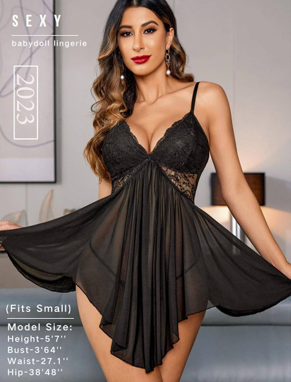 Women Lingerie Lace Babydoll V Neck Sexy Sleepwear Strap Chemise