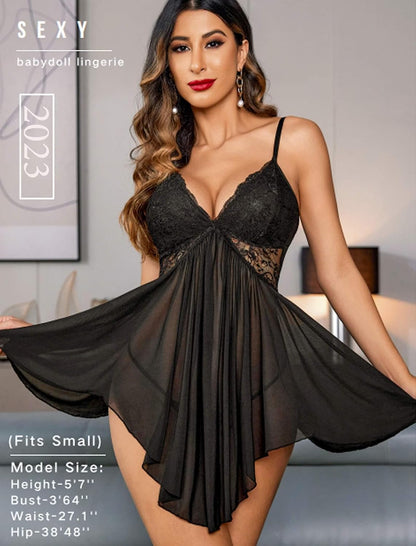 Women Lingerie Lace Babydoll V Neck Sexy Sleepwear Strap Chemise