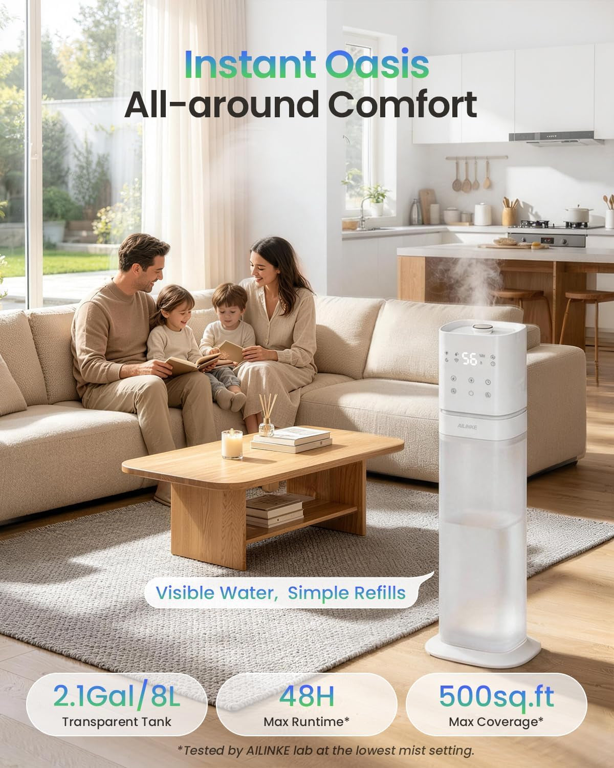 Humidifiers for Bedroom 2.1Gal/8L, Smart Humidifier for Large Room
