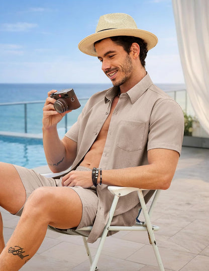 2 Piece Set for Men Cruise Outfits Set Mens Summer Vacation Outfit Short Sleeve Button down Shirts