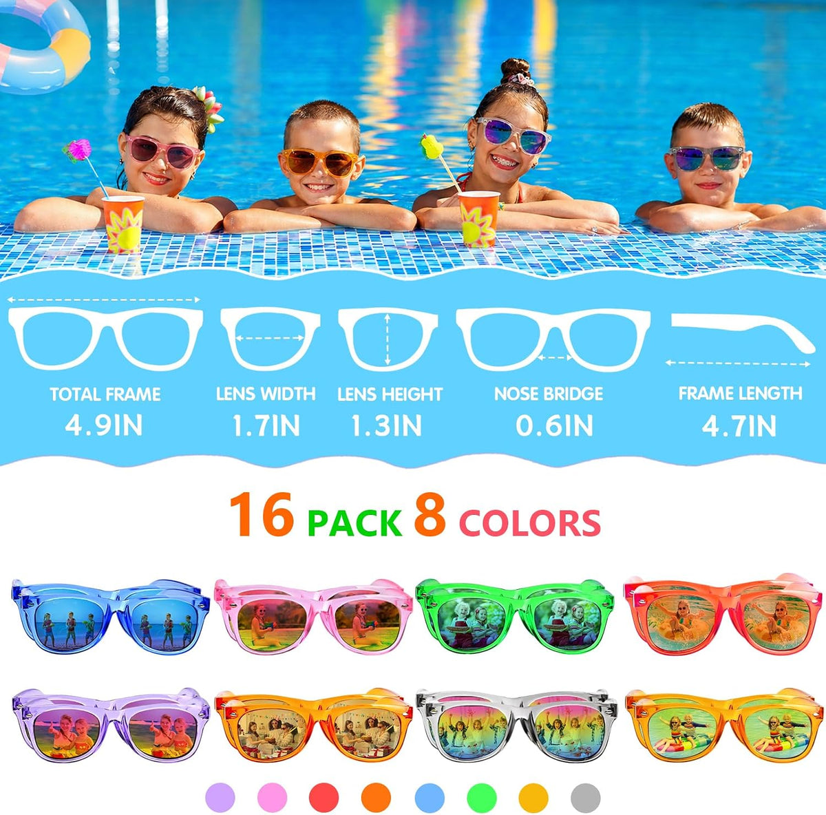Party Favors Kids Sunglasses Bulk - 16 Packs Neon Sunglasses for Kid Age 3-8, UV400 Protection Party Sunglasses Goodie Bags Stuffers for Kids Birthday Party Supply, End of the Year Gifts for Students