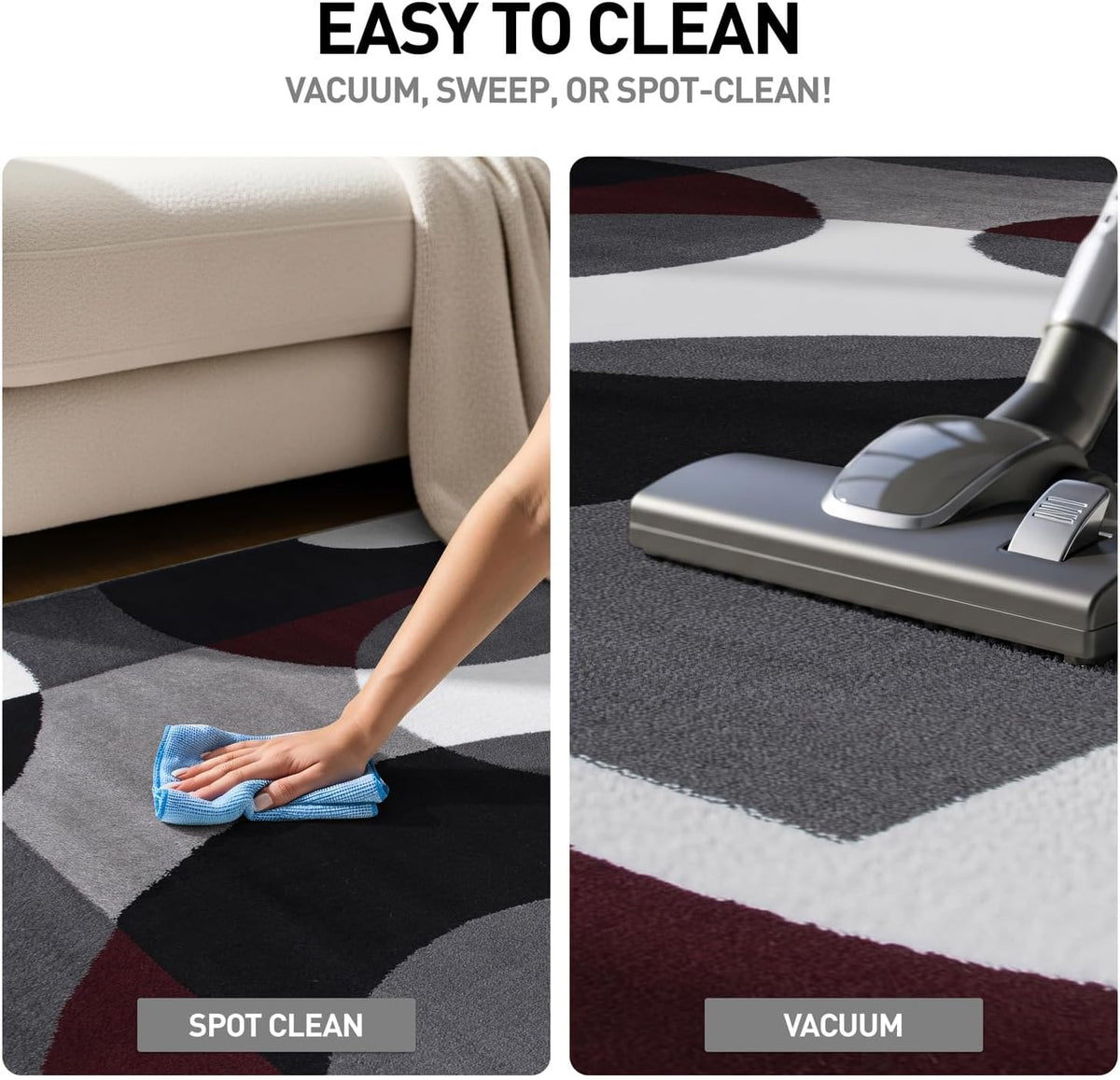 Circles Modern Soft Living Room Runner Rug Burgundy 2&