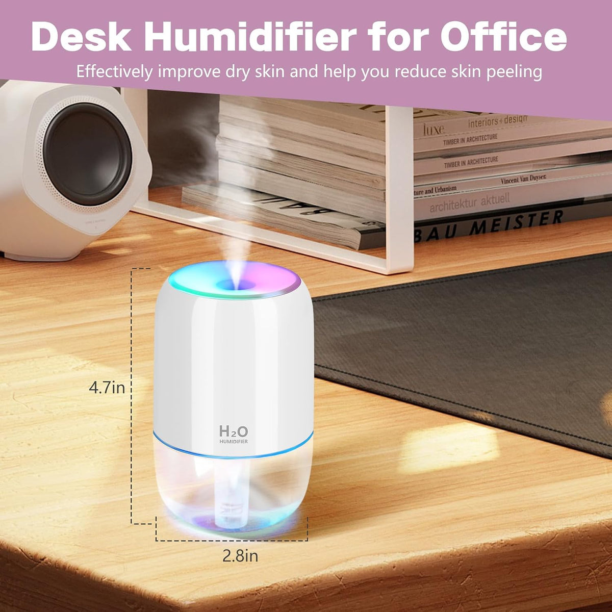 Mini Humidifiers for Bedroom, 200Ml Small Humidifier for Home Plant, Room Humidifiers for Bedroom Auto Shut-Off for Car Office Desktop, Gray White