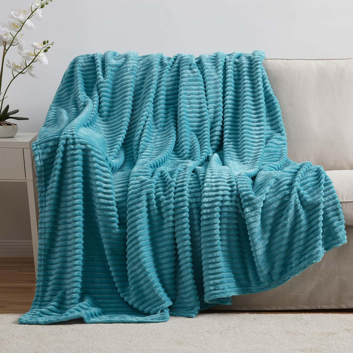 Blue Throw Blanket for Couch - Cozy Warm Fuzzy Blankets for Women, Set of 2 Small Fleece Throws for Girls - Teal Blue, 50 X 60 Inches