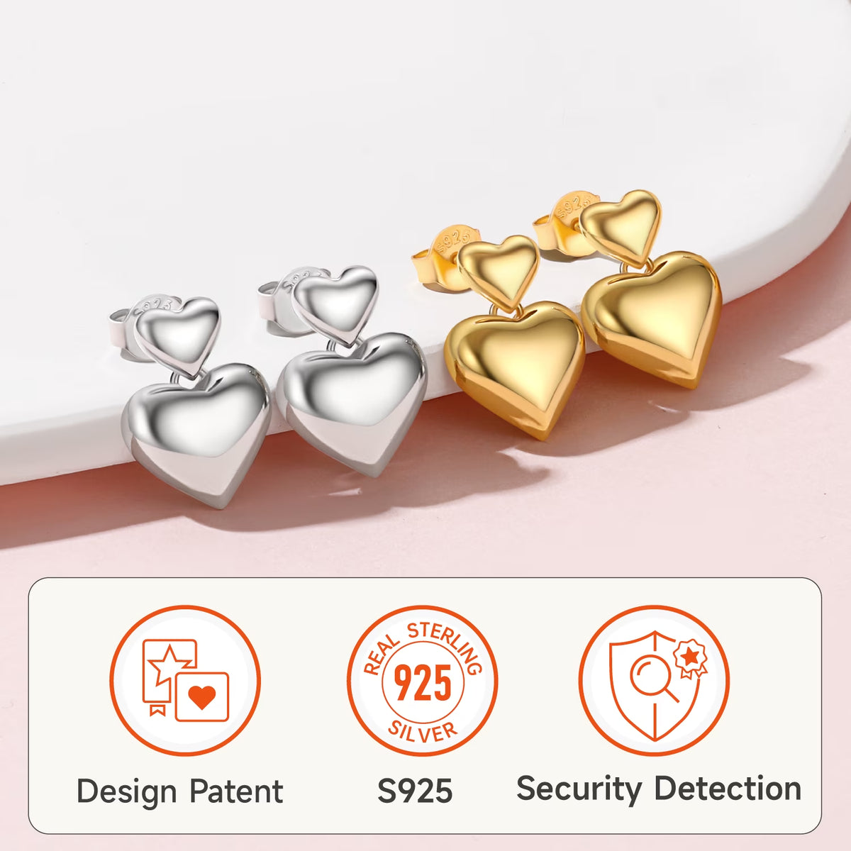 Hypoallergenic Heart Earrings for Women, Real 925 Sterling Silver Heart Stud Earrings Jewelry Gifts for Birthday Graduation