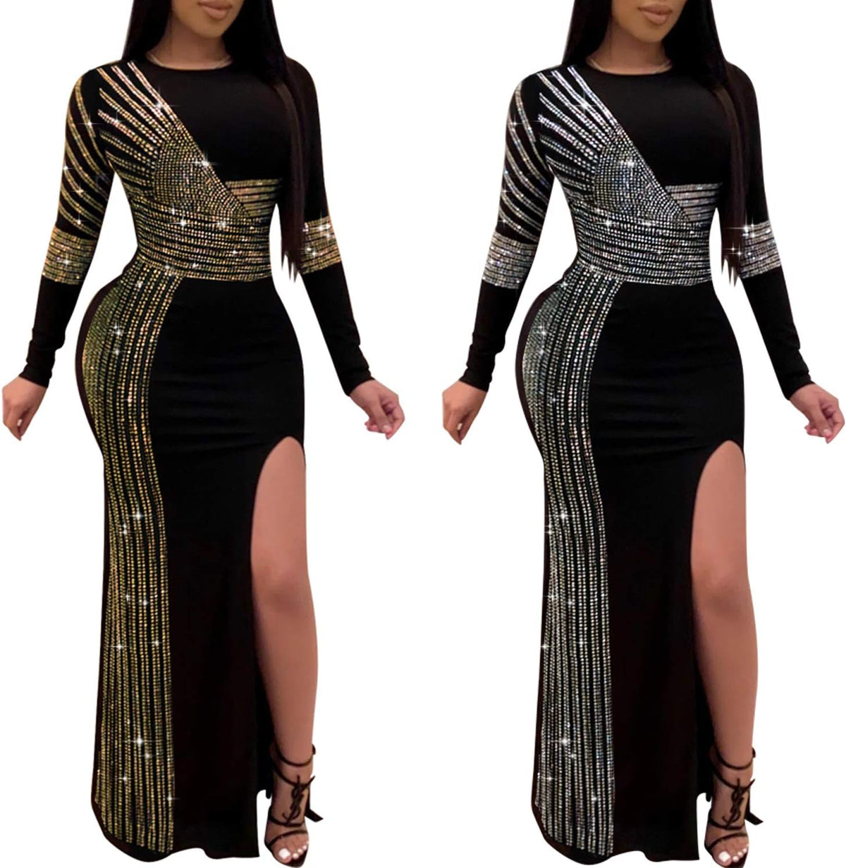 Women Sexy Birthday Dress Hot Drilling Process Sexy Dress Party Club Night Dress (Gold 3, 3XL)…