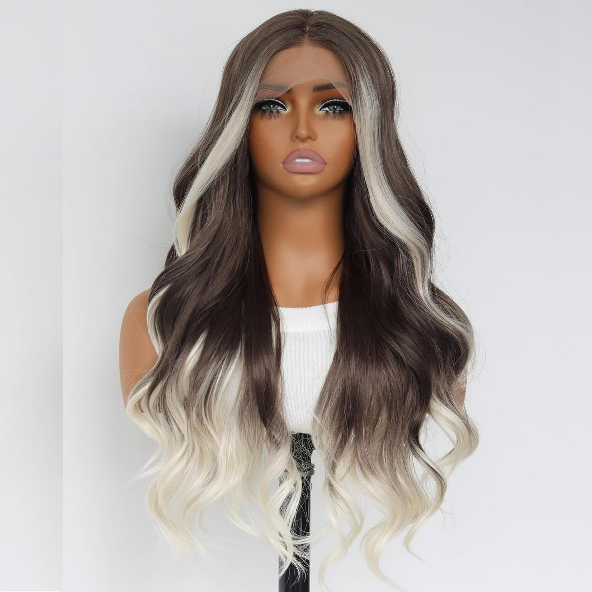 Ombre Brown Platinum Blonde Wavy Synthetic Lace Front Wig 24IN