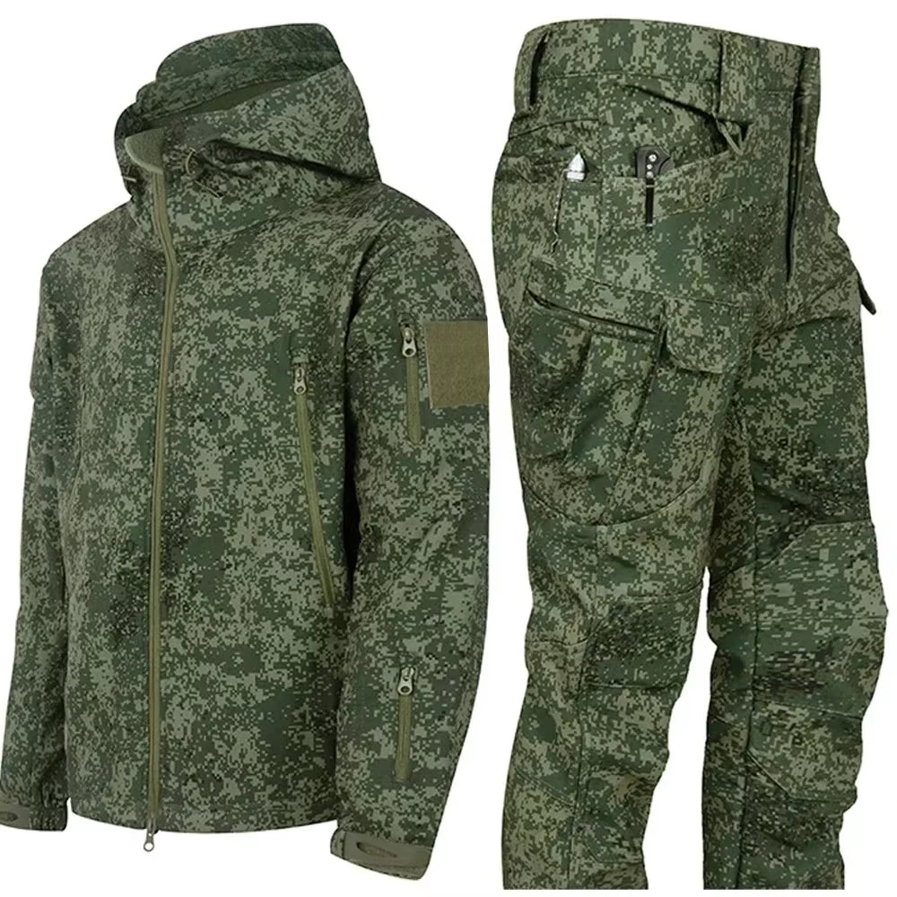 NEW Camo Fleece Warm Sets Winter Soft Shell Tactical Jacket Cargo Pant Outdoor Multi-Pocket Waterproof Hunting Suit