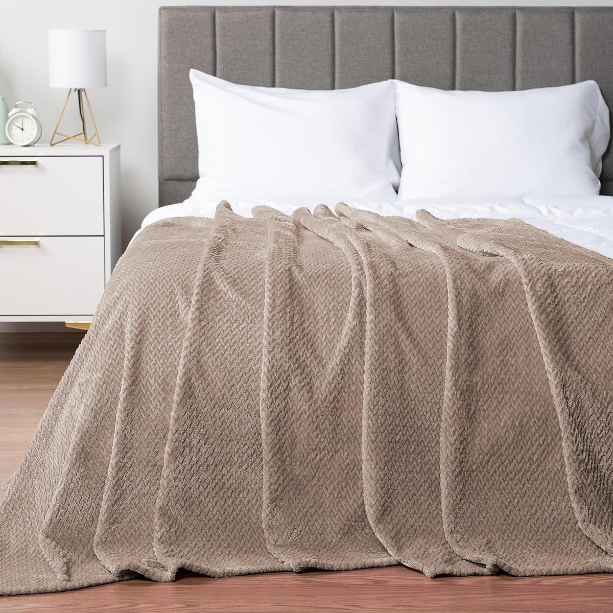 Soft Plush Fleece Throw Blanket for Couch Sofa Bed, Taupe, 50X60
