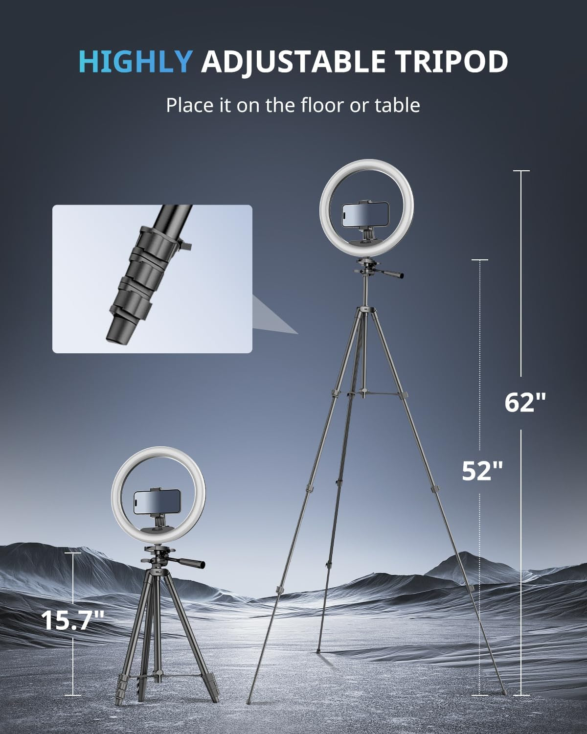 12 Inch Ring Light with Stand, Selfie Ring Light with 50" Extendable Tripod Stand &amp; Phone Holder for Live Stream/Makeup/Youtube Video