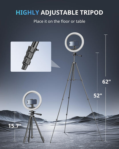 12 Inch Ring Light with Stand, Selfie Ring Light with 50" Extendable Tripod Stand &amp; Phone Holder for Live Stream/Makeup/Youtube Video