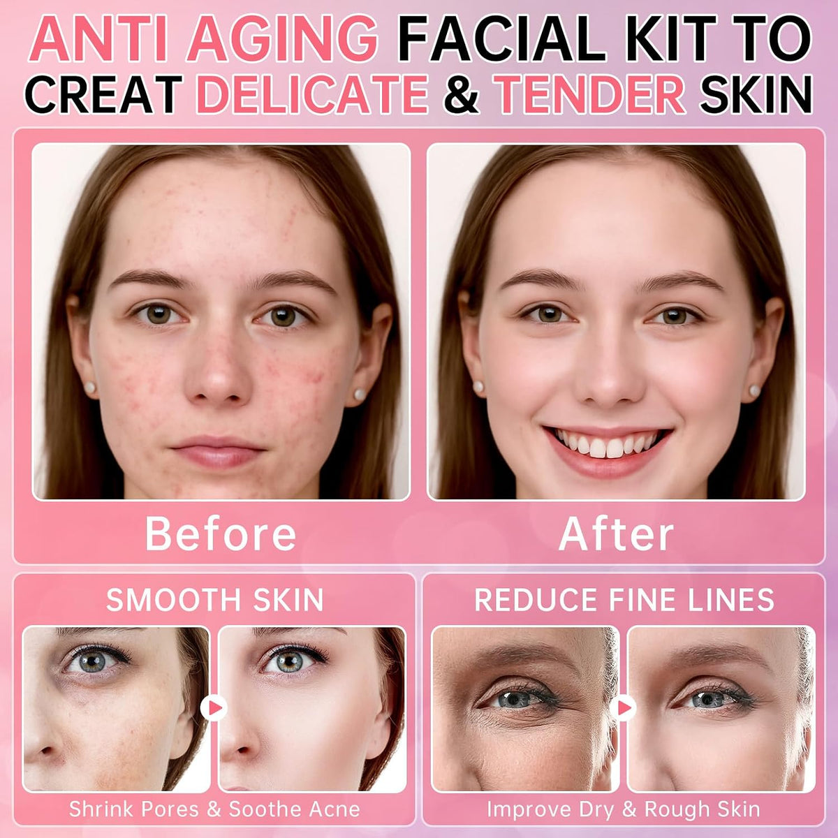 Collagen Sakura Skincare Gift Set, Cherry Blossom Skin Care Set for Teen Girls &amp; Women, Moisturizing &amp; Revitalizing Skin, 6Pcs Collagen Skin Care Routine Kits for Face, Korean Daily Skin Care