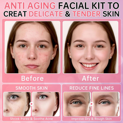 Collagen Sakura Skincare Gift Set, Cherry Blossom Skin Care Set for Teen Girls &amp; Women, Moisturizing &amp; Revitalizing Skin, 6Pcs Collagen Skin Care Routine Kits for Face, Korean Daily Skin Care