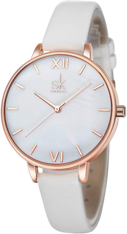 Creative Simplicity Women Watch Genuine Leather Elegant Women Watches Ladies Business Wristwatch(Black)