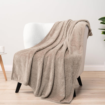 Soft Plush Fleece Throw Blanket for Couch Sofa Bed, Taupe, 50X60