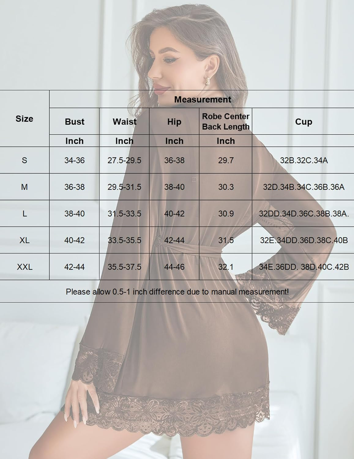 2 Piece Lingerie Set Lace Teddy Bodysuit with Mesh Kimono Robe