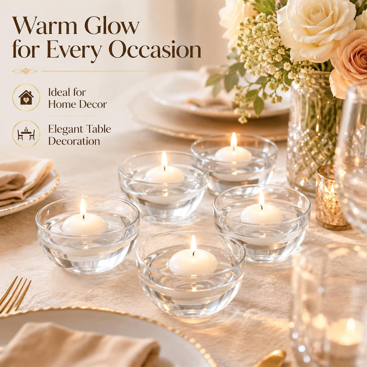 30Pcs White Floating-Candles for Centerpieces - Small Wax Candles