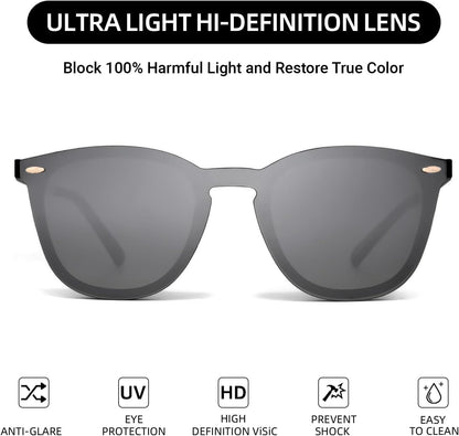 Rimless Mirrored Sunglasses for Men Women One Piece Reflective