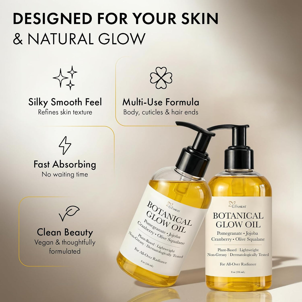 Botanical Body Glow Oil, Plant-Based, All Natural, 8 Oz (236 Ml)