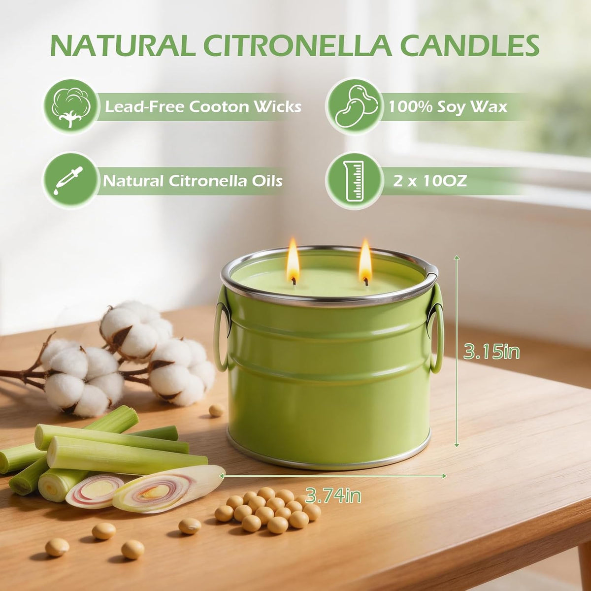 Citronella Candles Outdoor,2 Pack 20Oz Large Soy Wax Citronella Candles