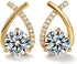 2Ct Moissanite Stud Earrings for Women, Earrings in Crossed Asymmetrical, Mermaid Tail Earrings, D Color VVS1 18K Gold Plated 925 Sterling Silver Hypoallergenic, round Cut Lab Created Diamond for Gift