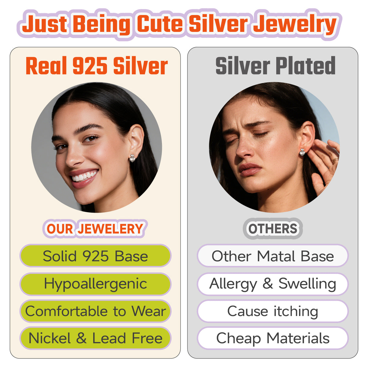 Hypoallergenic Heart Earrings for Women, Real 925 Sterling Silver Heart Stud Earrings Jewelry Gifts for Birthday Graduation