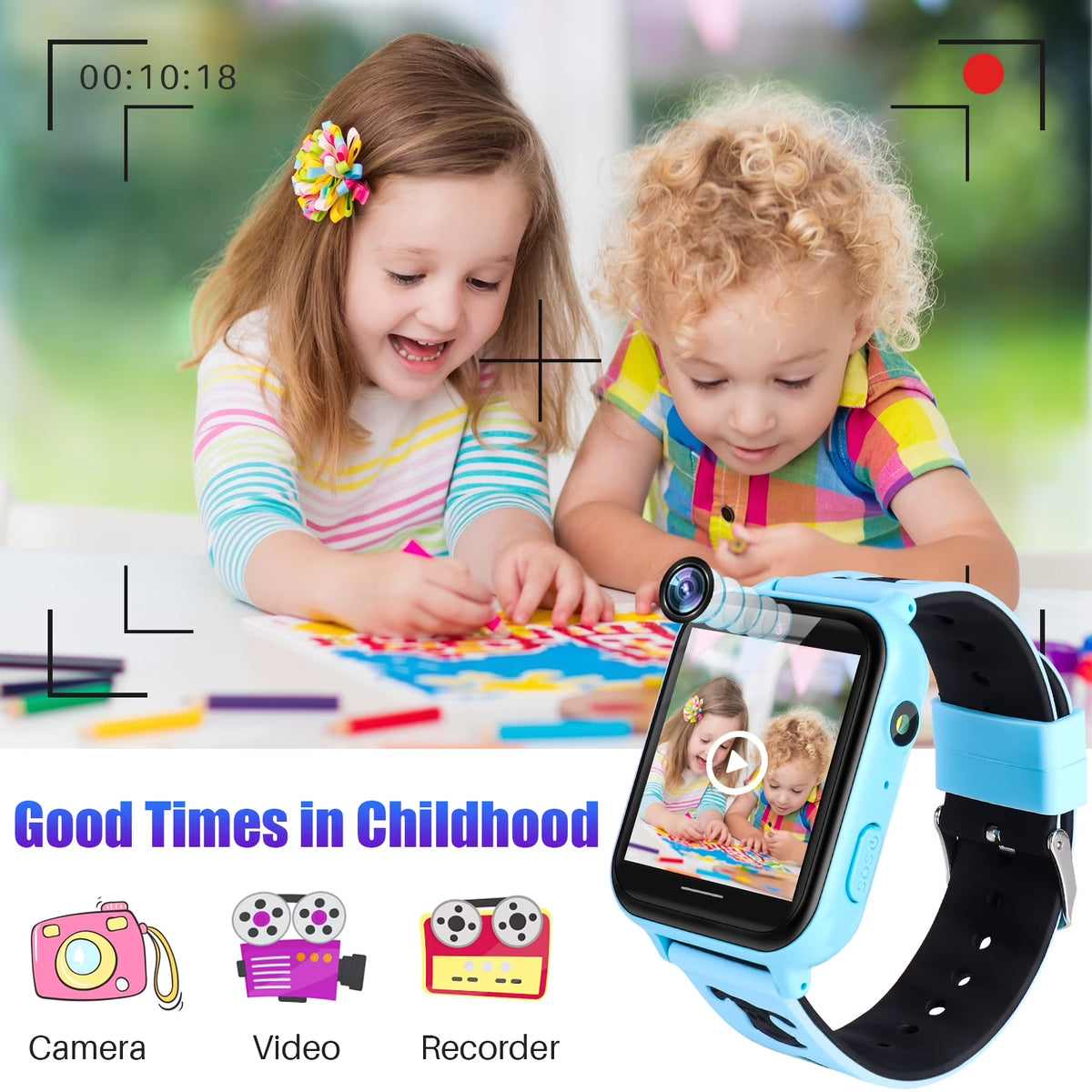 Kids Smart Watch Phone, HD Touch Screen Smartwatch with Music MP3 Player, Video Recorder, Camera, Games, SOS, (Build-In 1GB SD Card) Sport Wrist Watch for Age 3-14 Boys Girls Gifts (Blue)