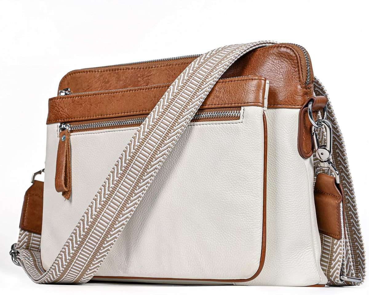 Genuine Leather Crossbody Bags for Women - Cute Small Crossbody Purse with Wide Strap for Travel, Work &amp; Daily