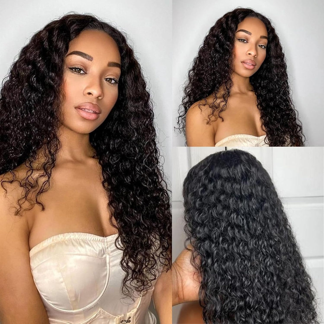 Glueless Wigs Human Hair Pre Plucked Pre Cut，Deep Wave Wig Human Hair 180 Density Hd 13X4 Lace Front Wigs Human Hair Unprocessed Curly Wigs for Black Women Human Hair Natural Black