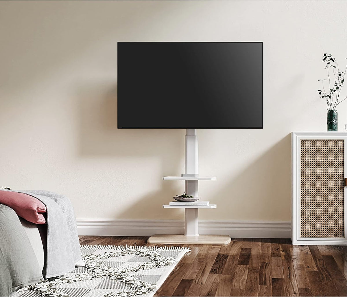 Floor TV Stand for 32-75 Inch Tvs with Height Adjustable, White
