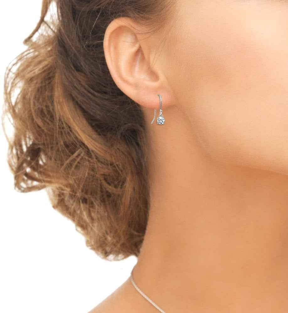 Silver Birthstone Dangle Earrings - Genuine Gemstone, 6Mm round Solitaire, Dainty Drop Earrings for Women