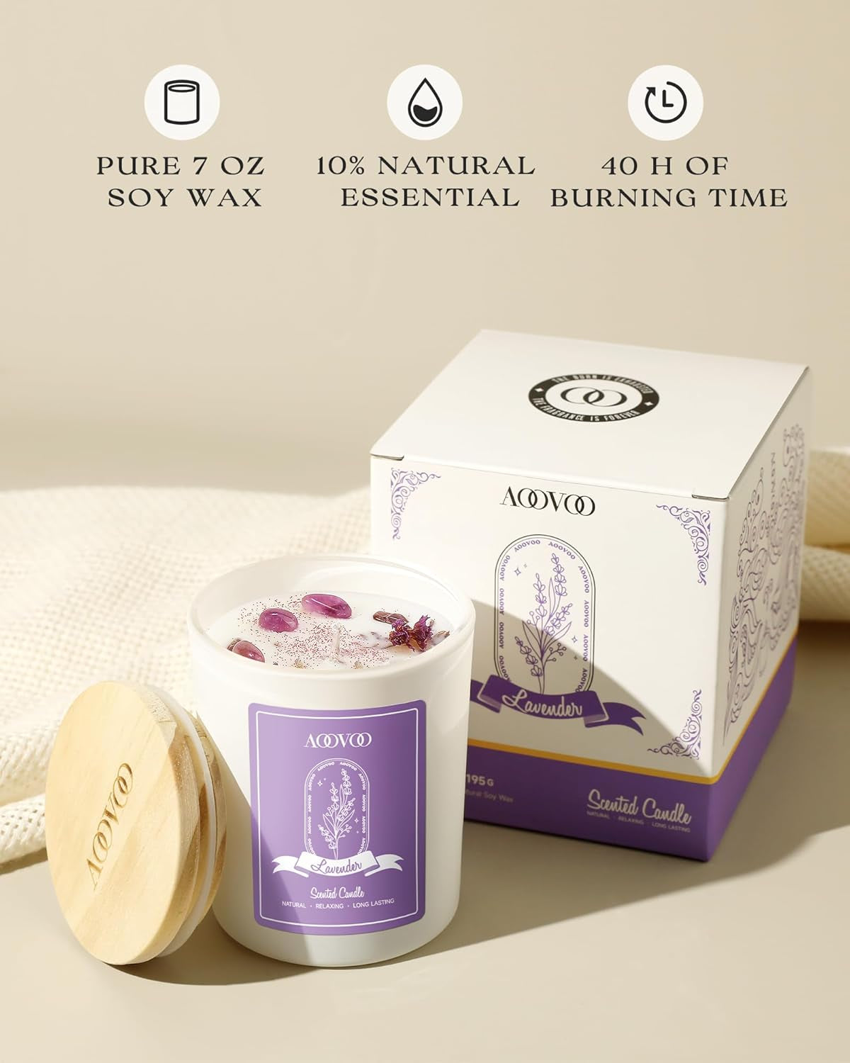 Lavender Scented Candles for Women - Aromatherapy Candle with Crystals Inside, 7Oz Soy Candles for Home Scented, Birthday Gifts Mothers Day Candle for Women Mom