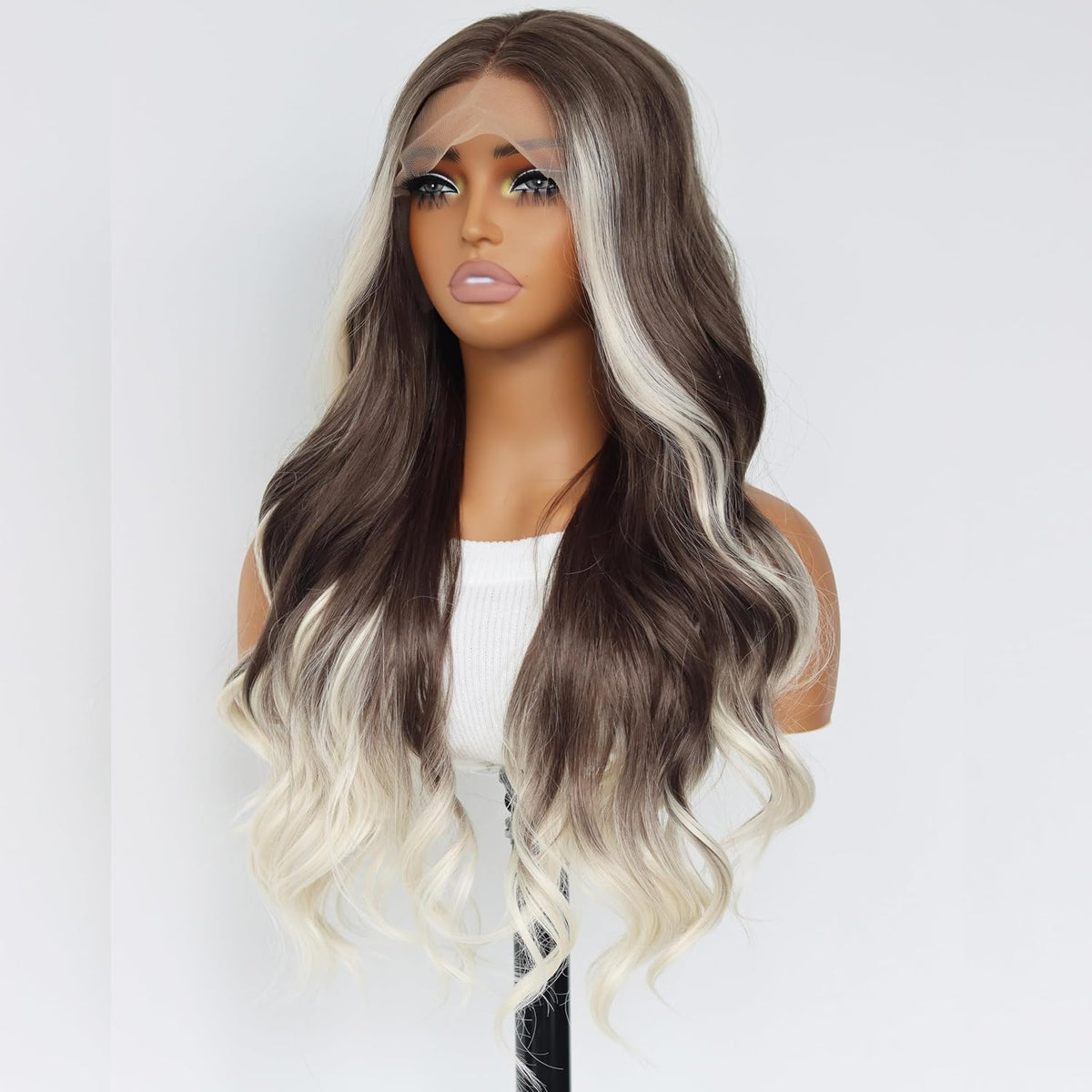Ombre Brown Platinum Blonde Wavy Synthetic Lace Front Wig 24IN