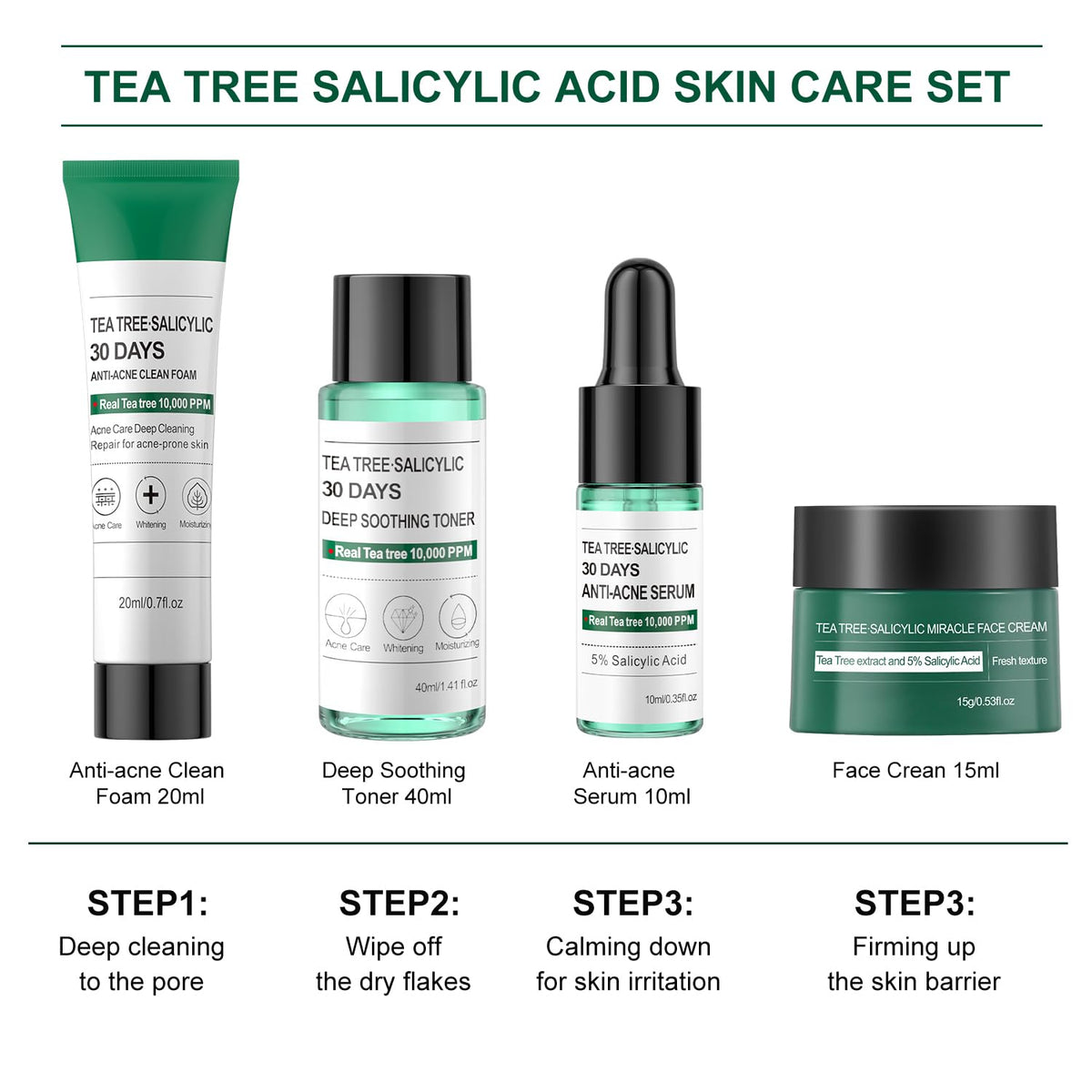 Tea Tree Salicylic Acid Facial Skin Care Set, Acne Treatment Skincare Set
