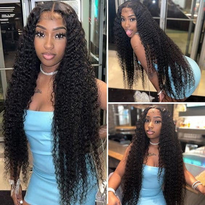 30 Inch Deep Wave Lace Front Wigs Human Hair 200 Density 13X6 HD Lace Frontal Wigs Human Hair Pre Plucked Deep Curly Glueless Wigs Human Hair Curly Wigs for Women Natural Color