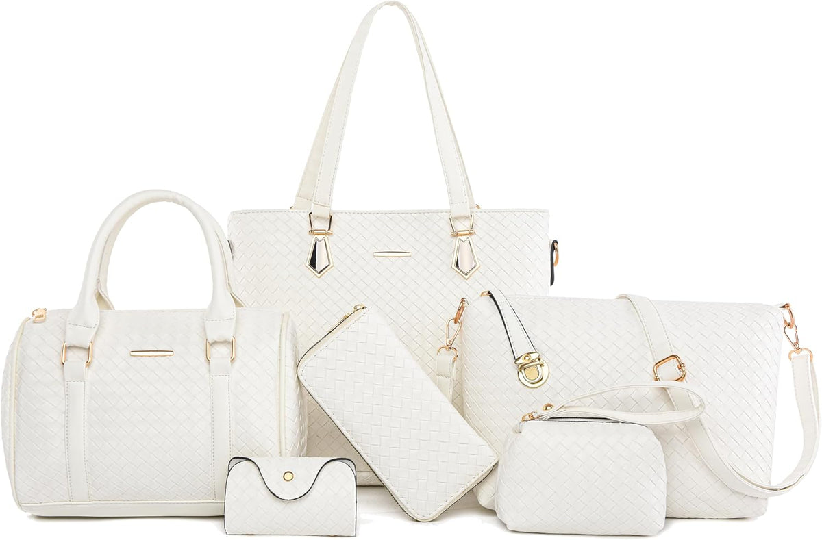 Purses and Handbags for Women Synthetic Leather Tote Crossbody Bags Satchel Purses Set 6Pcs