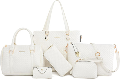 Purses and Handbags for Women Synthetic Leather Tote Crossbody Bags Satchel Purses Set 6Pcs