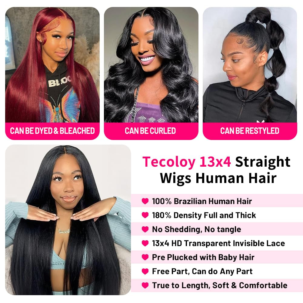 Wigs Human Hair Straight Lace Front Human Hair Wig Pre Plucked 13X4 HD Transparent 36 Inch Lace Frontal Straight Human Hair Wigs for Women with Baby Hair Glueless Natural Black