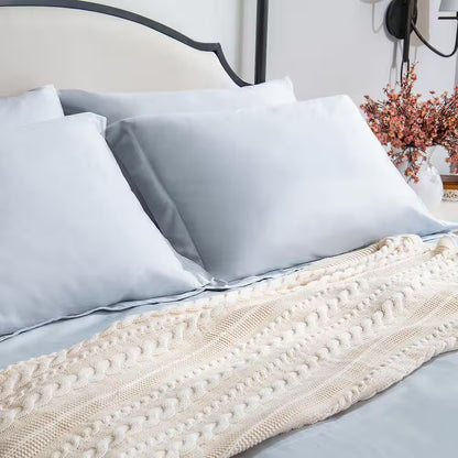 GOTS Certified Organic Cotton Throw Blanket Natural 50 In. X 70 In. for Sofa Couch Bed, Cable Knitted Throw Blanket