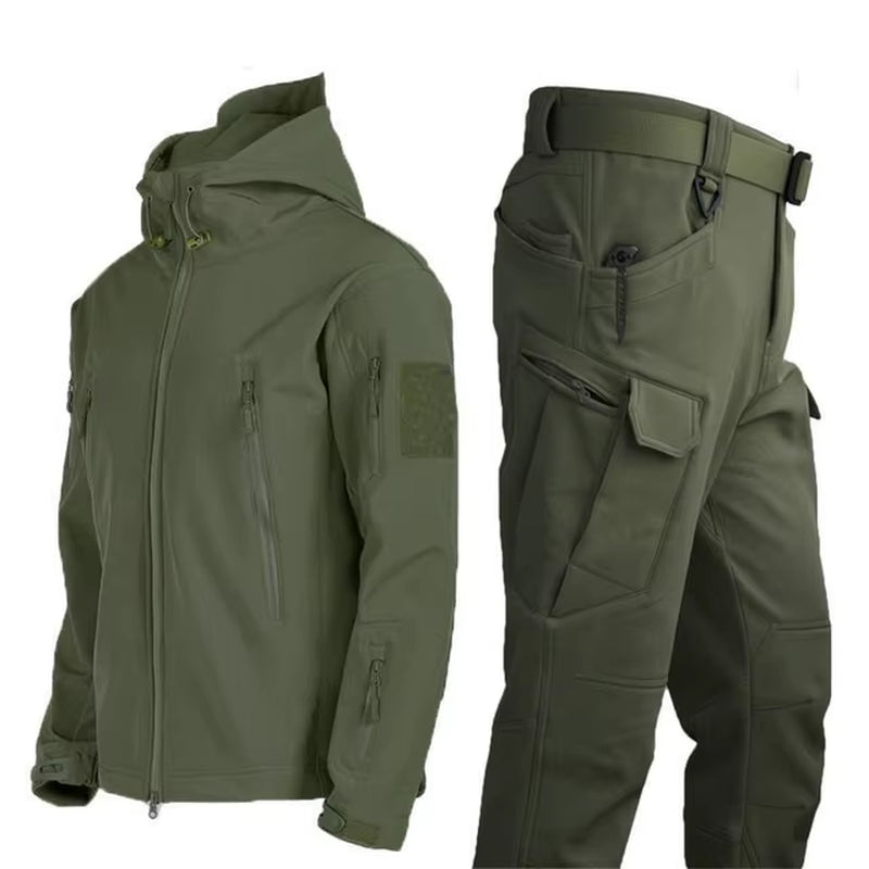 Winter Autumn Tactical Jackets Elastic Men Fleece Waterproof Suits Fishing Warm Hiking Camping Tracksuits Set Hood Coat S-5XL