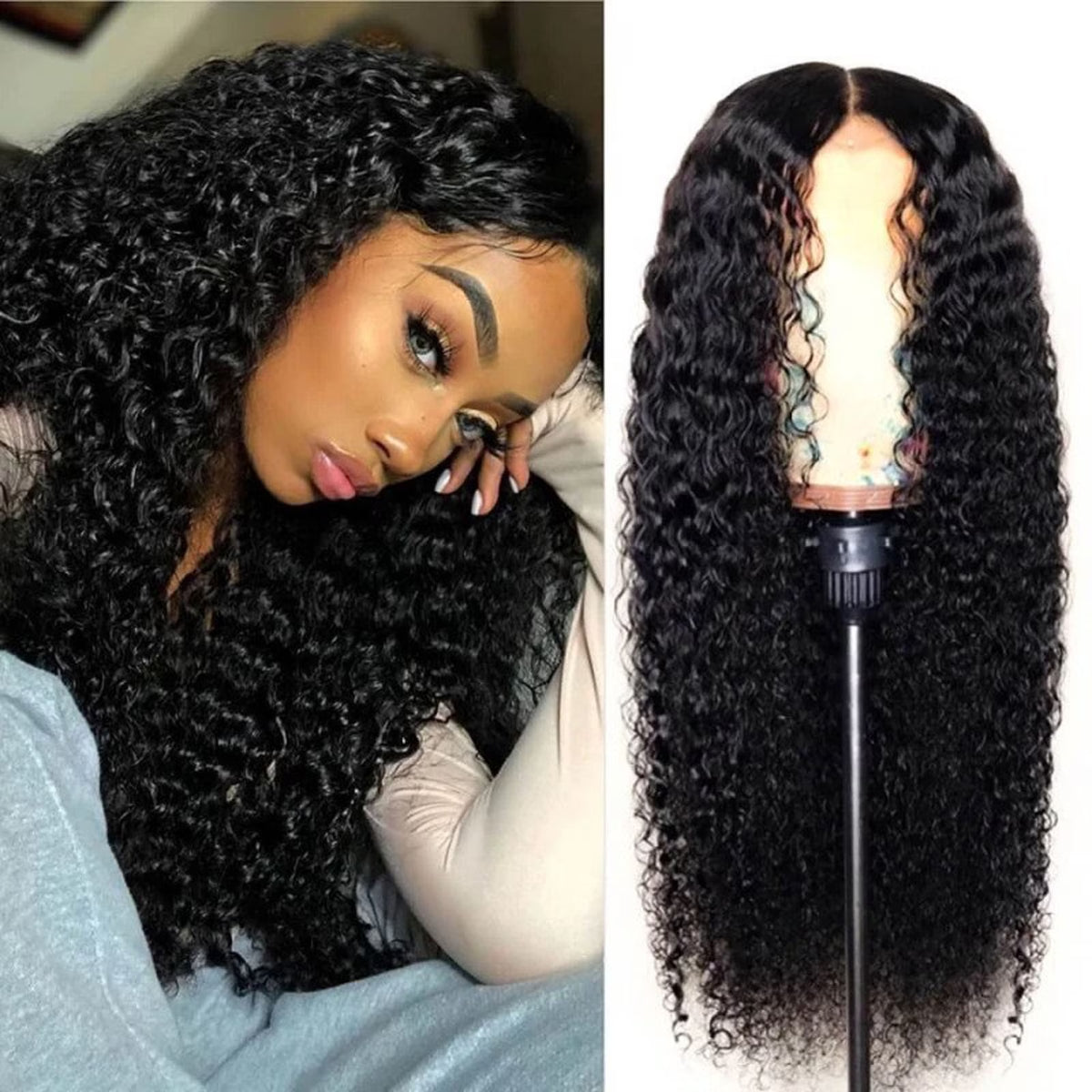 13X4 Lace Front Wig Human Hair - Brazilian Water Wave 26" Glueless Pre-Plucked Wig, 180 Density, Natural Black, Adjustable Straps &amp; 4 Combs, No Shedding, Can Be Dyed &amp; Styled