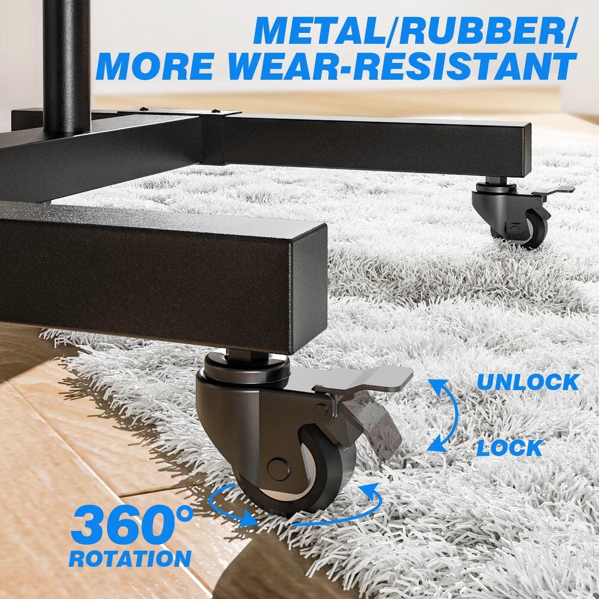 Rolling TV Cart Stand with Wheels for 32 to 83 Inch Screens, Adjustable Height Mobile TV Mount Rack Portable Floor Stand for Bedroom